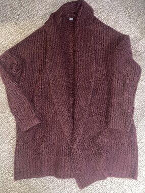 Plush Open-Front Cardigan in Deep Plum